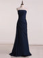 Dark Navy Strapless A-line Tulle Straight Neck Long Evening Prom Dress Online, OL028