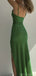 Simple Spaghetti Straps Long Side Slit Green Prom Dress Online, OL231