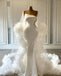 Fancy White Satin Mermaid Wedding Dresses Modern Strapless Gown With Tulle Trim,WD0627
