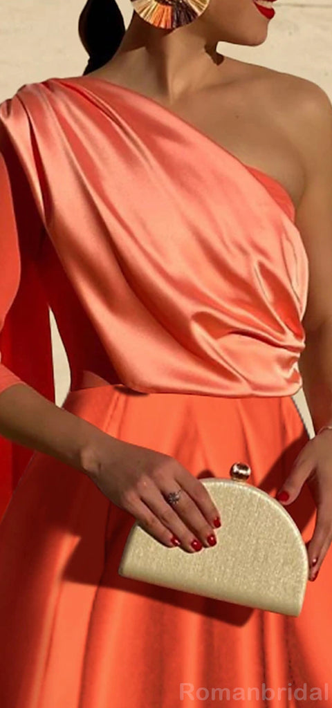 Elegant One Shoulder Long Sleeves A-line Tea Length Prom Dress Online, OL233