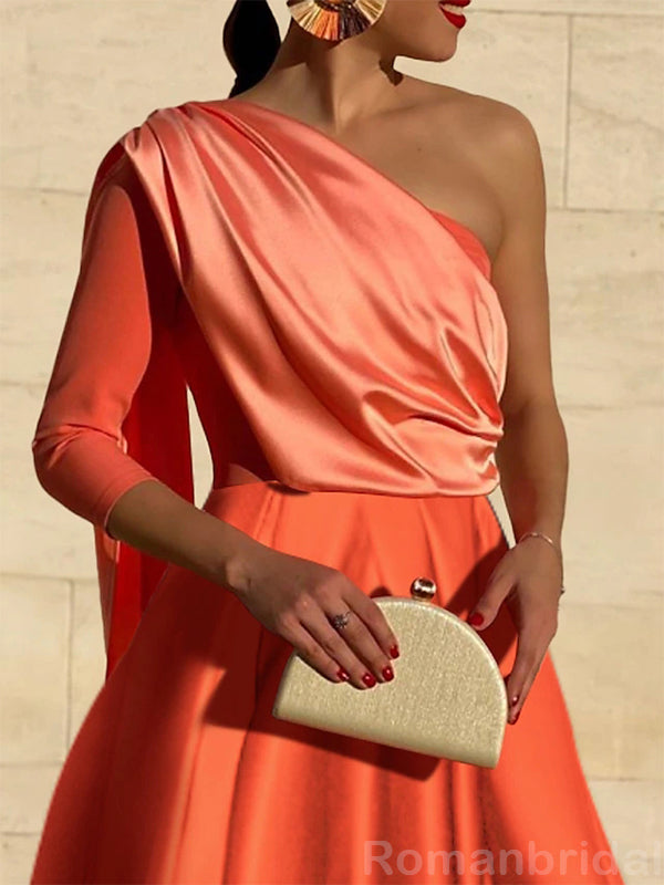 Elegant One Shoulder Long Sleeves A-line Tea Length Prom Dress Online, OL233