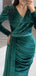 Elegant Beading Long Sleeves V-neck Mermaid Forest Green Prom Dress Online, OL237