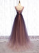 Elegant Sleeveless A-line V-neck Tulle Long Prom Dresses, BG253