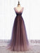 Elegant Sleeveless A-line V-neck Tulle Long Prom Dresses, BG253