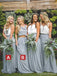 Elegant Sleeveless A-line V-neck Chiffon Long White Gray Bridesmaid Dresses, BG254