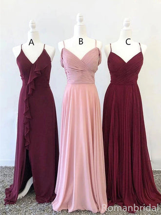 Mismatched Spaghetti Straps V-neck Chiffon A-line Bridesmaid Dresses Online, BG278
