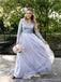 Elegant Long Sleeves Applique Tulle A-line Floor Length Bridesmaid Dresses, BG288