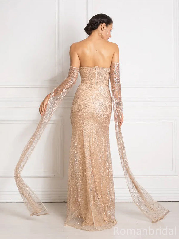 Sparkly Off the Shoulder Mermaid Long Prom Dresses Formal Dress with Side Slit, OL770