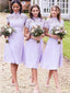 Beautiful High Neck Short Sleeves A-line Knee Length Tulle Lace Bridesmaid Dreses Online, BG300