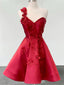 Simple A-line Short Sweetheart Flowers One Straps Red Homecoming Dresses Online, HD0586