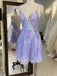 Sparkly Spaghetti Straps V-neck Sequin Short Purple Homecoming Dresses Online, HD0622