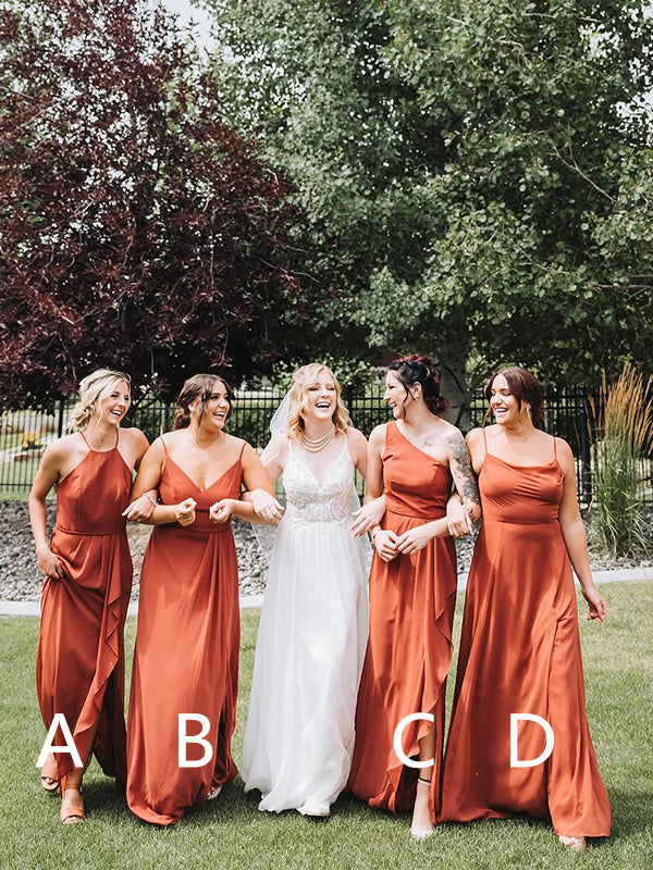 Mismatched Spaghetti Straps V-neck Halter A-line Burnt-Orange Bridesma RomanBridal Mismatched Spaghetti Straps V-neck Halter A-line Burnt-Orange Bridesma RomanBridal
