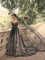 Gorgeous Spaghetti Straps A-line Tulle Black Wedding Dress Online, WD0525