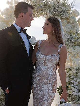 Gorgeous Applique Mermaid Long White Wedding Dress with Trailing, WD0527