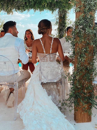 Gorgeous Spaghetti Straps A-line Applique Tulle Long Wedding Dress, WD0532