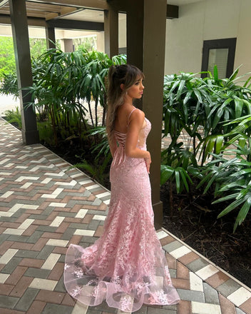sparkly Pink Sweetheart Mermaid Side Slit Long Prom Dress Ideas, Evening Party Dresses, OLP1156