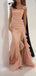 Elegant Pink Spaghetti Strap Mermaid Side Slit Long Prom Dress Ideas, Evening Party Dresses, OLP1470