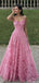Elegant Strapless Pink Lace Prom Dress with 3D Floral Appliques,OLP1793