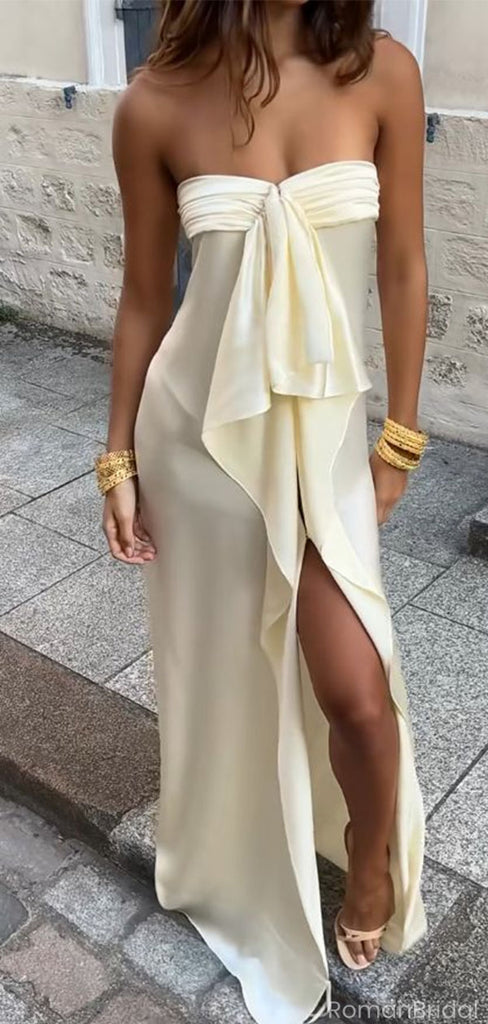 Elegant White Sweetheart Side Slit Long Prom Dress Ideas, Evening Party Dresses, OLP1570