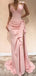 Sexy Sweetheart Neck Ruched Pink Silk Prom Dress with Slit, OLP1709