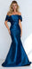Classy Teal Blue Mermaid Formal Gown Ruched Off-Shoulder Satin Prom Dress,OLP1771