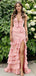 Lovely Pink V-Neck Mermaid Side Slit Long Prom Dress Ideas, Evening Party Dresses, OLP1682