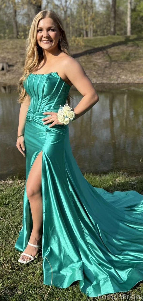 Elegant Green Sweetheart Mermaid Side Slit Long Prom Dress Ideas, Evening Party Dresses, OLP1382