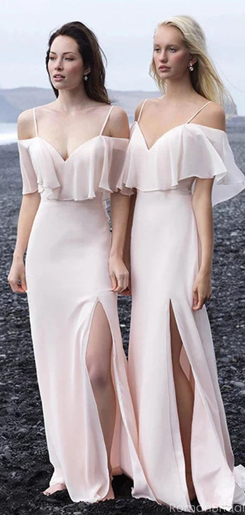 Elegant Pink Off-Shoulder Mermaid Side Slit Long Prom Dress Ideas, Evening Party Dresses, OLP1486