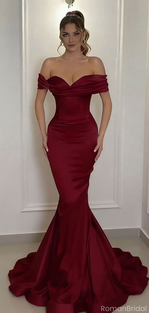 Sexy Burgundy Off-Shoulder Mermaid Long Prom Dress Ideas, Evening Party Dresses, OLP1683