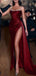 Sexy Red Spaghetti Strap Mermaid Side Slit Long Prom Dress Ideas, Evening Party Dresses , OLP1223