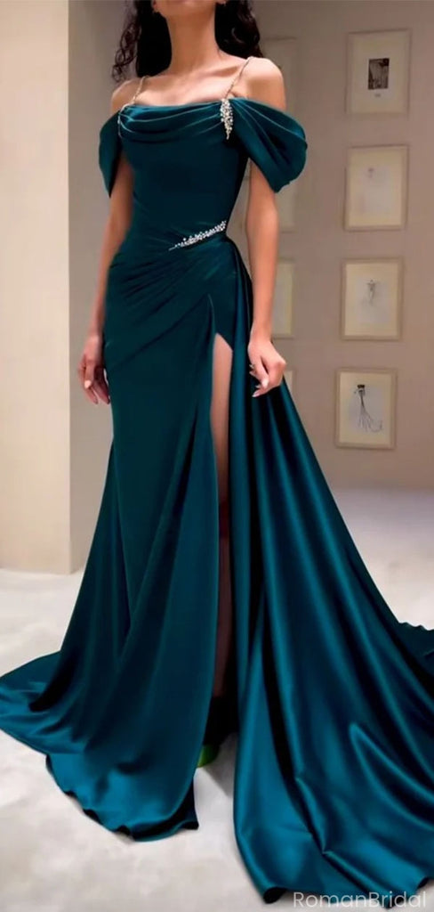 Elegant Dark Green Spaghetti Strap Mermaid Long Prom Dress Ideas, Evening Party Dresses, OLP1623