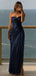 Elegant Navy Blue Strapless Prom Dress Ruched Mermaid Evening Gown,OLP1801