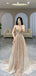 Shiny Gold Spaghetti Strap A-Line Long Prom Dress Ideas, Evening Party Dresses , OLP1242