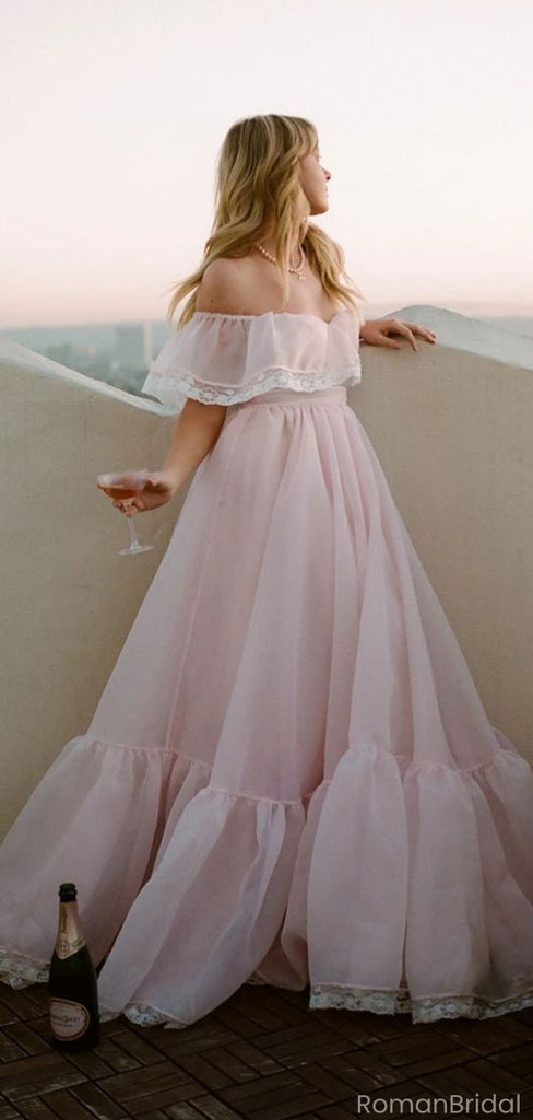 Elegant Off-the-Shoulder Organza Prom Dress Pink A-Line Formal Gown,OLP1785