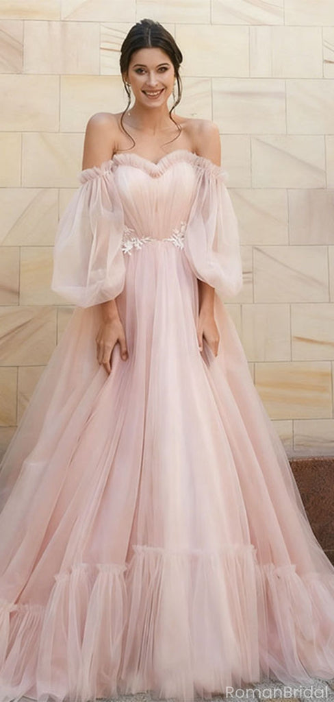 Elegant Pink Sweetheart A Line Long Prom Dress Ideas, Evening Party Dresses, OLP1684