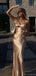 Sexy Champange Spaghetti Strap Mermaid Long Prom Dress Ideas, Evening Party Dresses, OLP1407