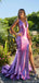 Elegant Purple V-Neck Mermaid Side Slit Long Prom Dress Ideas, Evening Party Dresses, OLP1663
