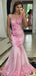 Unique Floral Pink Halter Mermaid Long Prom Dress Ideas, Evening Party Dresses, OLP1526