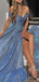 Shiny Blue Off-Shoulder A-Line Long Prom Dress Ideas, Evening Party Dresses, OLP1274