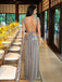 Modern Silver Gray Chic Two-Piece Gray Jersey Prom Dress With Sparkly Sequin Waist Cutout,OLP2378