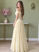 Modern Light Yellow Off-the-Shoulder Sleeveless Chiffon Prom Dress,OLP2434