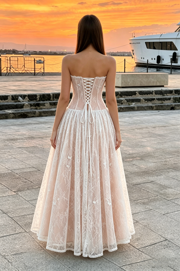Beautiful Lace Prom Dress with Butterflies Romantic Sweetheart A Line Gown,OLP2230