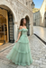 Modern Mint Green Off-Shoulder Tulle Gown Beautiful Ruffled Layered Prom Dress,OLP2324
