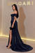 Sexy Navy Off-Shoulder Glitter Mermaid Prom Dress High Slit,OLP2463