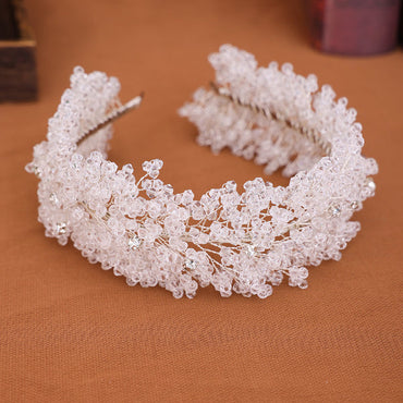 Handmade Crystal Beading Hairband Wedding Headband Luxury Silver Headband