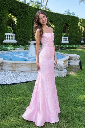 Pretty Pink Sweetheart Strapless Mermaid Long Prom Dress Satin Pleated Modern,OLP2430