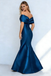Classy Teal Blue Mermaid Formal Gown Ruched Off-Shoulder Satin Prom Dress,OLP1771