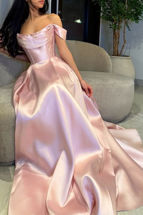 Classy Off-Shoulder Satin Prom Dress A-Line Floor Length Evening Gown,OLP1816