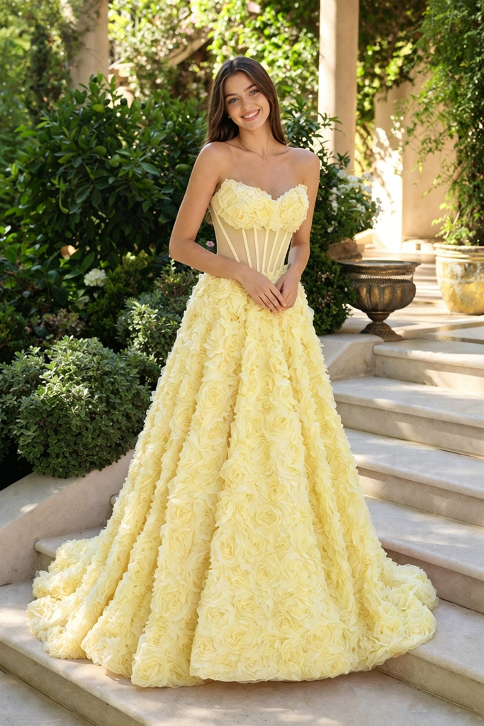 Pink 3D Floral Rose Sweetheart Corset A Line Long Prom Dress Ball Gown Unique,OLP2241