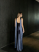 Elegant Navy Satin Halter Neck Prom Dress Sexy Backless Floor Length Formal Gown,OLP1747